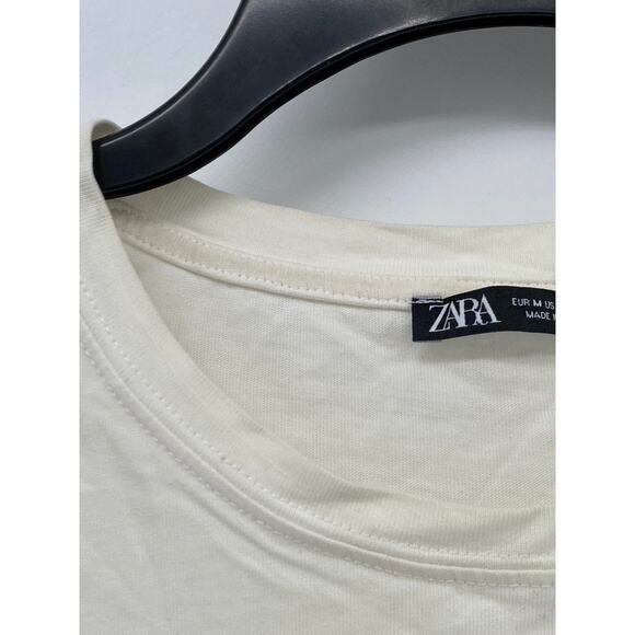 ZARA Women's White-Black Abstract Face Graphic Crewneck Short Sleeve Top SZ M - Picture 8 of 12